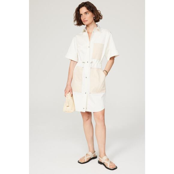 BOSS Hugo Boss Dalema White Khaki Utility Short Sleeve Shirt Dress Size 8 - Picture 1 of 16